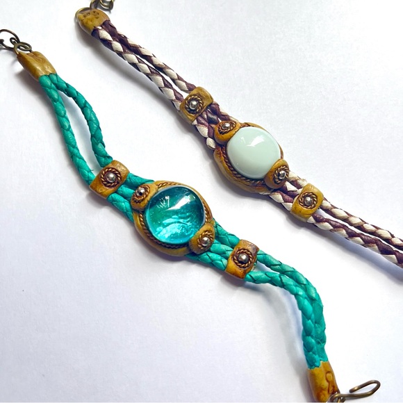 🛍️ Purple and blue glass woven bracelets set - Picture 2 of 8